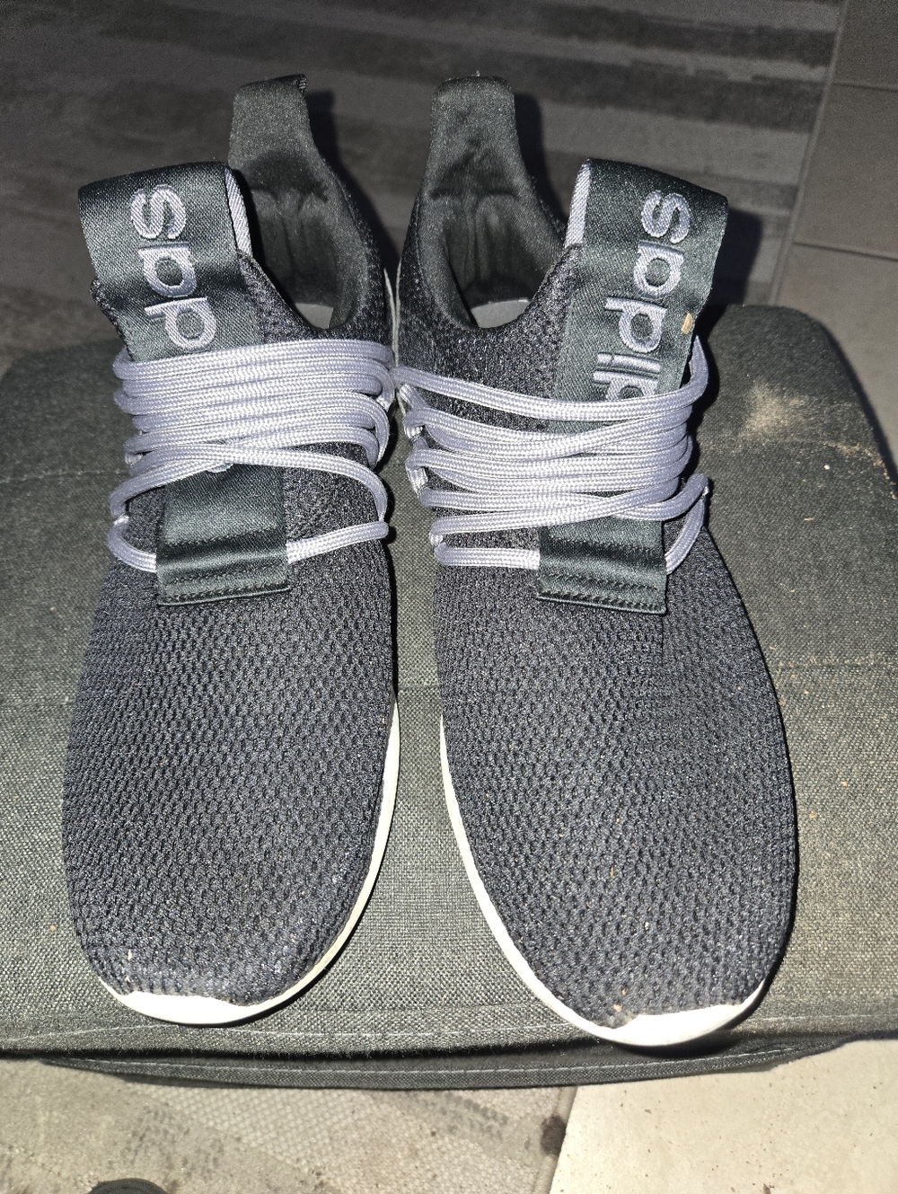 adidas Charcoal Knit Slip-On Sneakers with White Soles